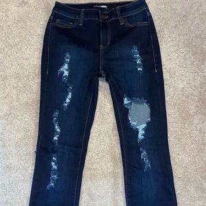 fashion nova dark wash ripped stretchy jeans SIZE 3 !!